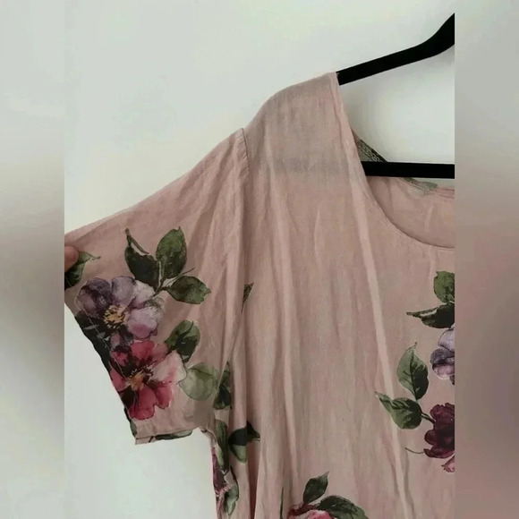 Made in Italy linen floral tunic top open side - Picture 4 of 12